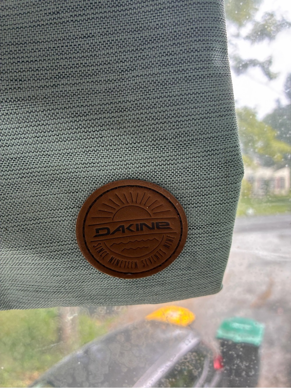 Dakine Canvas Shoulder Bag in Sage Green with Brown Leather Patch